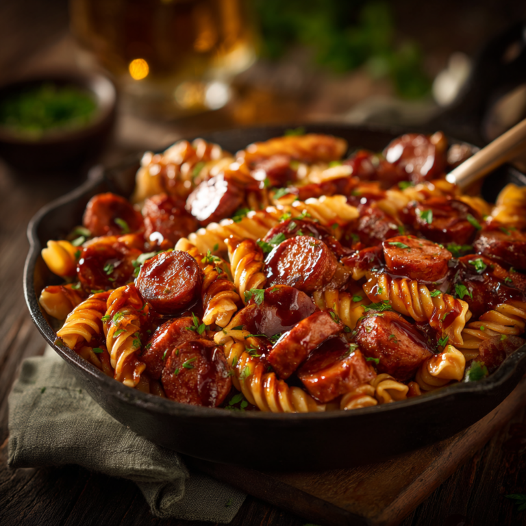 One-Skillet Spicy Honey BBQ Sausage Pasta – Easy Weeknight Dinner